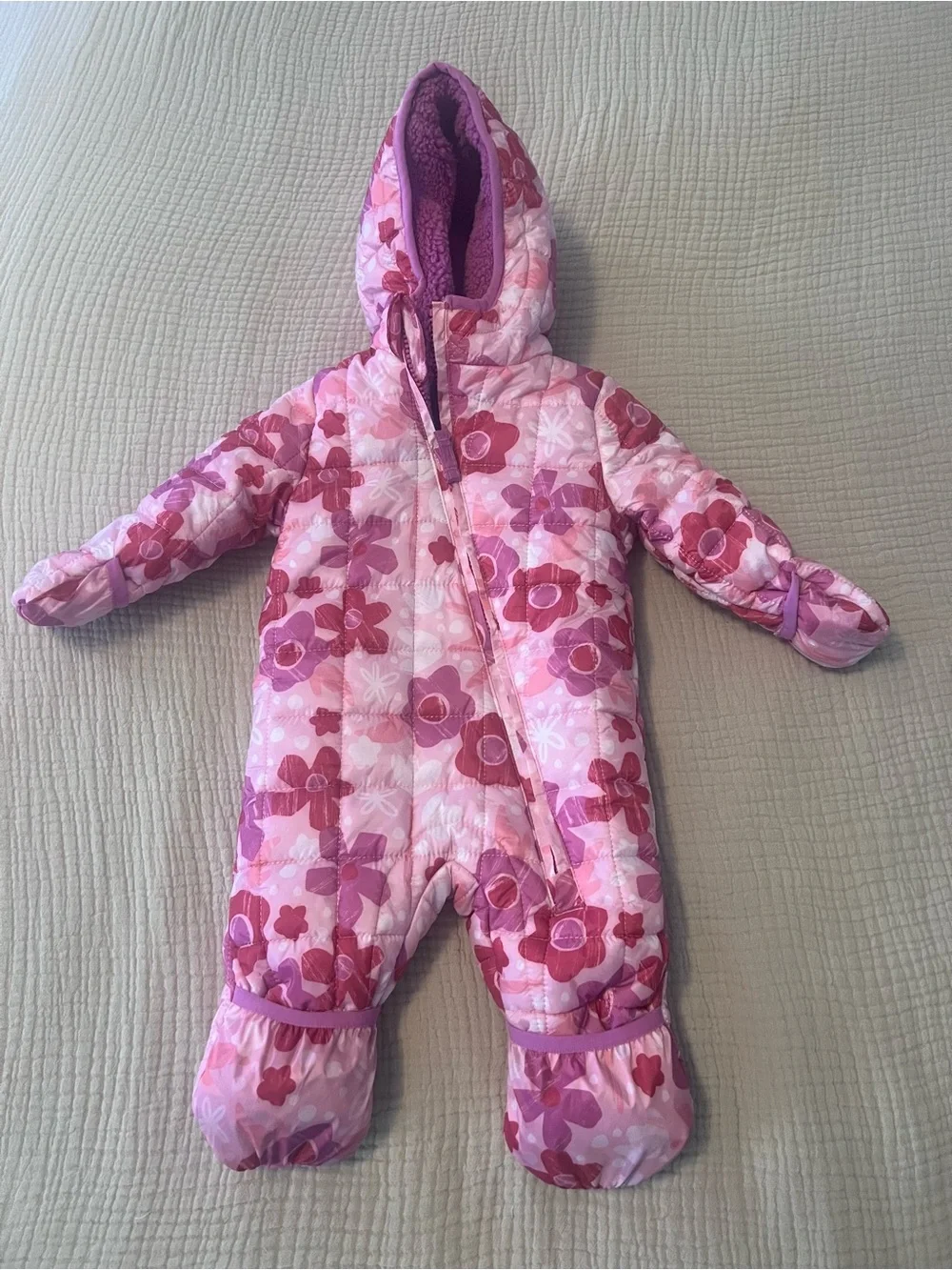 Pink Floral Hooded Baby One-Piece Footie